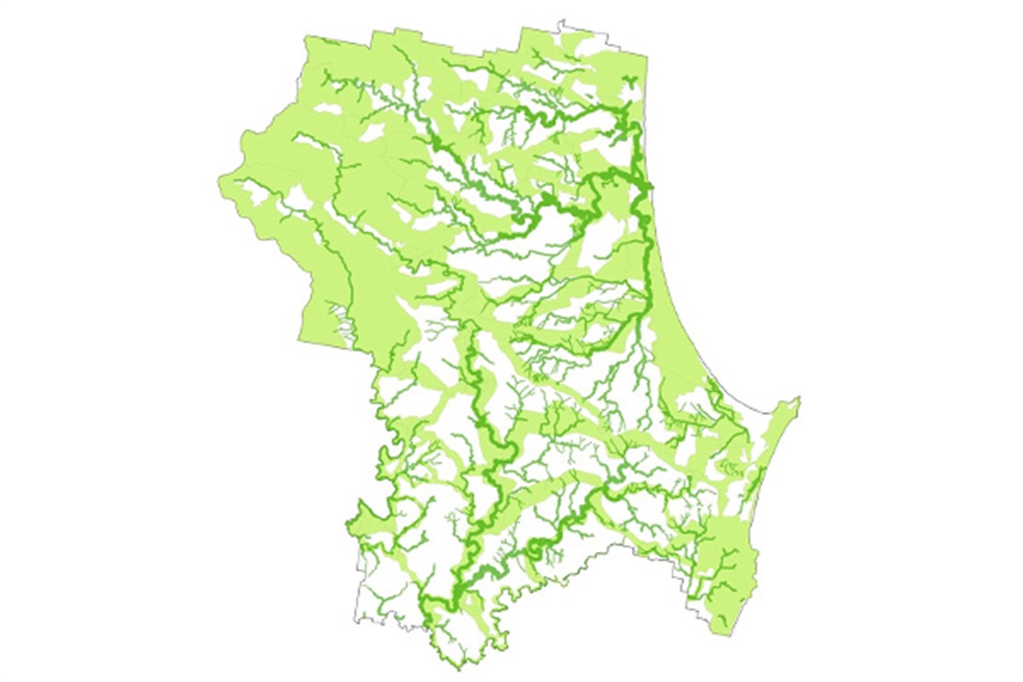 Graphic of Byron Shire Wildlife Corridor System in shades of green.