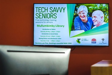 Byron Bay library advert for tech savvy seniors session hosted at the library