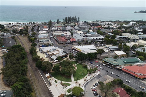 Aerial photo of Byron Bay town centre