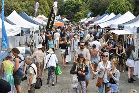 People walking through market place