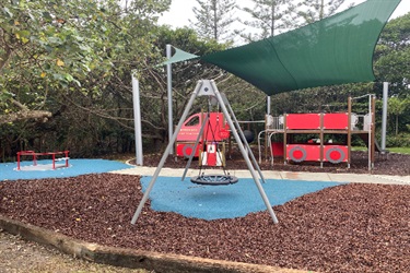 New climbing and playground equipment at Gaggin Park with soft-fall on the ground