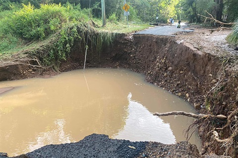 Image of damage road in Byron hinterland