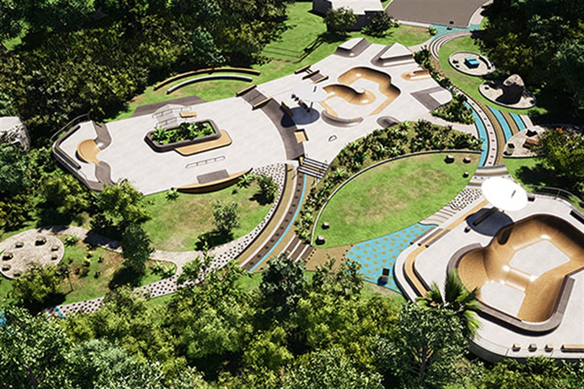 Byron Bay skate park concept design showing a large and small skating bowl