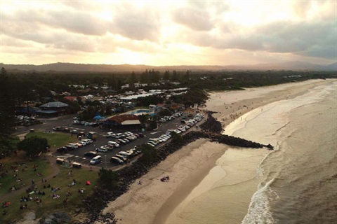 Aerial view of the Main Beach shoreline