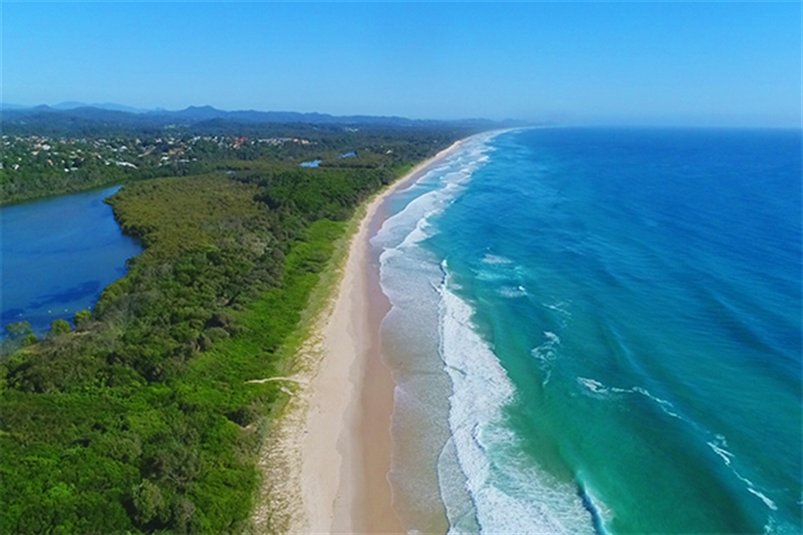 Aerial view looking north towards Brunswick Heads Beach