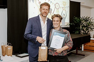 Mayor and representatives from the shedding org Community Awards winner