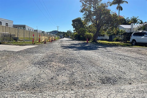 Long stretch of gravel followed by bitumen road