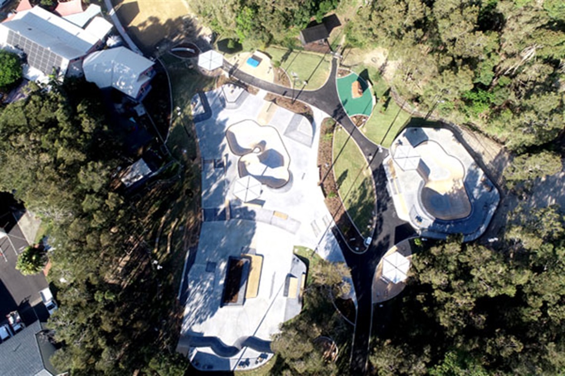 Aerial view of Byron Bay Skate Park