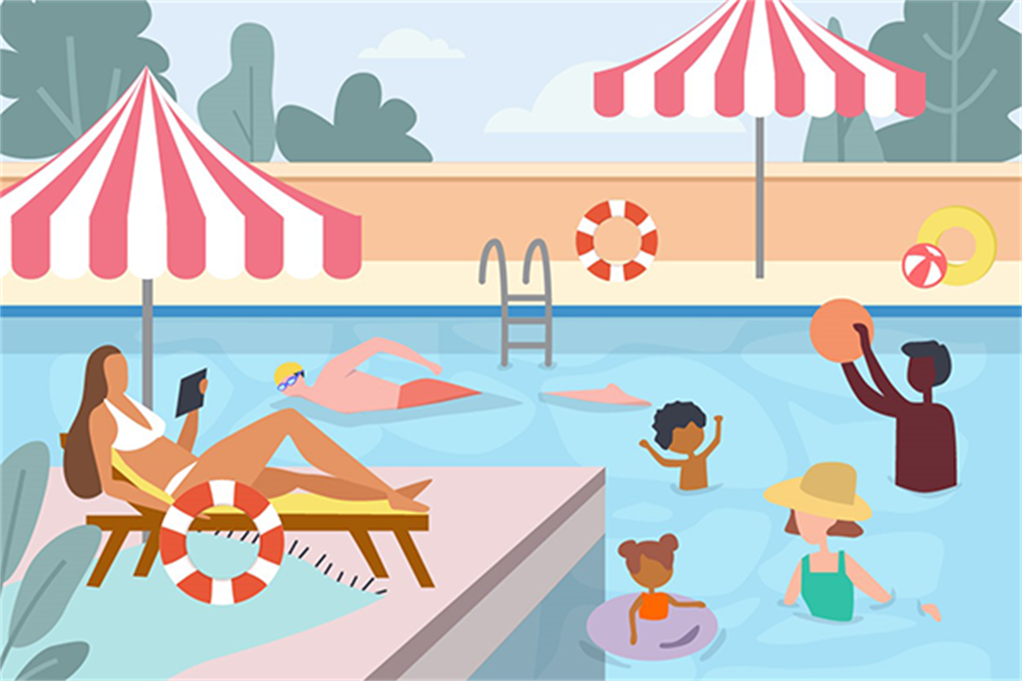 Illustration of various people enjoying pool facilities such as seating swimming laps and aqua play.png