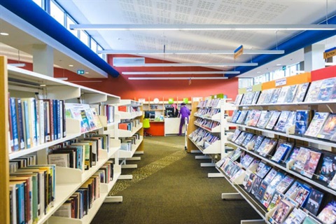 Corridor of books at the Byron Bay library