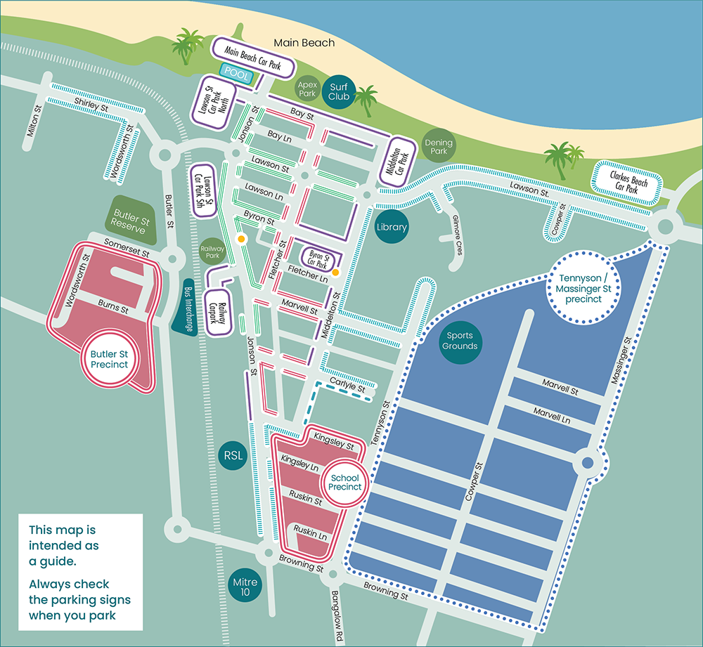 Byron Bay parking map and time limits