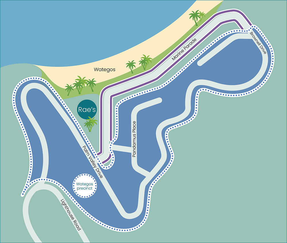 Wategos parking map with time limits 